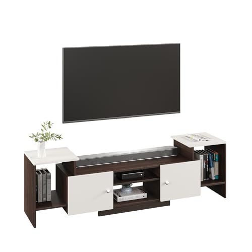 Image of FURNEASER Eptimal Modern TV Unit for Living Room | Engineered Wood Entertainment Center with Storage | TV Stand for 65 Inch TVs | TV Cabinet with Shelves & Doors | Wenge & White