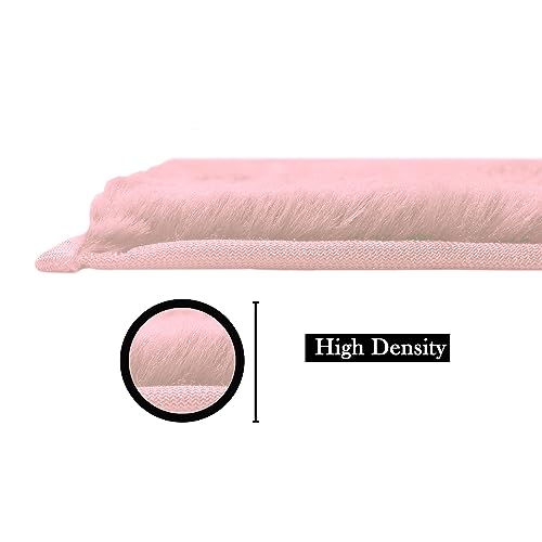 Image of Luxe Home Rabbit Fur Soild Bath Mat Super Soft, Anti-Slip, Washable, Rectangle, for Bathroom Door Mate, Bedroom Door Mats (Peach, 45x75 cm)