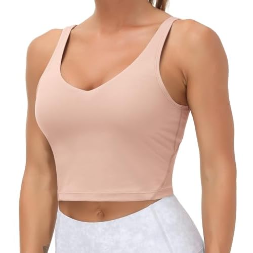 THE GYM PEOPLE Womens' Sports Bra Longline Wirefree Padded with Medium Support Soft Pink Medium