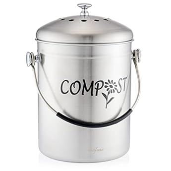 Foto di RED FACTOR Deluxe Compostiera da Cucina Inodore in Acciaio Inox - Filtri di Ricambio in Carbone Attivo Inclusi (5 Litri, Inox Satinato Designer)