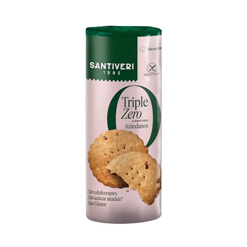SANTIVERI - Galletas Arándanos Triple Zero, Galletas Crujientes con Avena Integral y Arándanos Rojos, Altas en Fibra, Sin Edulcorantes, Sin Azúcar Añadido Ni Gluten, Vegano - 205 g