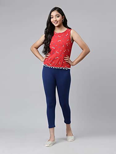 Image of GO COLORS Girls Solid Mid Rise Slim Fit Cropped Leggings