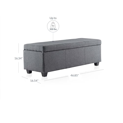 Image of BELLEZE Storage Ottoman, 47 Inch Bench Bedroom Bench with Safety Close Hinge, Extra Long Ottoman with Storage for Living Room, Entryway, Hallway, Foot Rest, Support 300lbs - Gray
