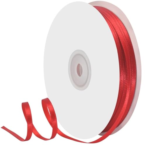YFFSFDC 両面サテンリリボン 幅3mm 極細 縦長91m 大容量 リボン ラッピングリボンギフトリボン ちょう結び 手芸 ラッピング 花材 手作り 装飾 可愛い 髪飾り素材 (レッド)の商品画像（Amazon）