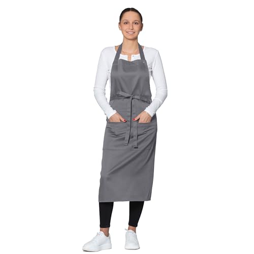 ZOLLNER Delantal de cocina en color gris: delantal resistente para barbacoa con bolsillos cosidos, para hombre y mujer, algodón, 75 x 100 cm, con cordones, lavable hasta 60 °C, certificado Oeko Tex®