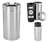 Alpine Indoor Commercial Trash Can Open Top- 27 Gallon Stainless Steel Garbage Can, Heavy Duty, Large, Tall Round Industrial Waste for Office, Hotel, Lobby, Business Bathrooms & High Traffic Areas