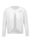  FEESHOW Enfant Fille Manche Longue Boléro de Danse Classique Cache-Coeur Cardigan Haut Demoiselle d\'honneur Gilet Veste Mariage Baptême en Tricot Printemps Eté Manteau Blanc C 5-6 Ans