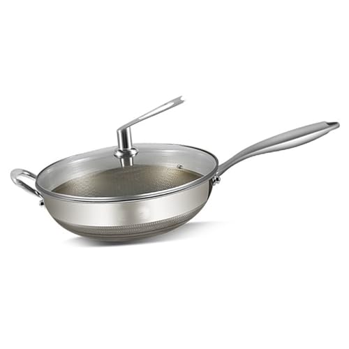 2025 Nuova Padella in Titanio Martellata con Coperchio, Padella Wok Antiaderente, Padelle in Titanio per Cucinare - Padella Nutri in Titanio Antiaderente Durevole e Resistente ai Graffi 36cm