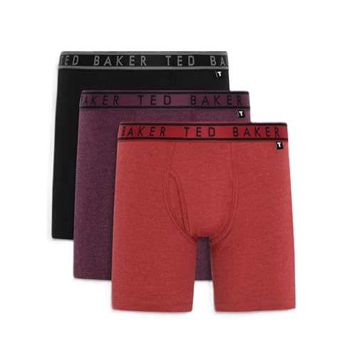 Image of Ted Baker Mens 3-pack Cotton Boxer Briefs, Black/Wine Tasting/Red Dhalia, XL UK