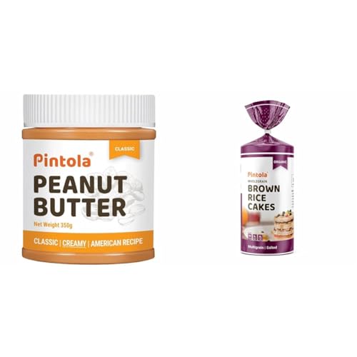 Image of Pintola Combo-Classic Creamy Peanut Butter 350 Gram + Rice Cake Multigrain Salted 130 Gram, 100% Pure Roasted Peanuts Butter, Smooth Protein Spread Nut Butter With Organic Rice Cakes