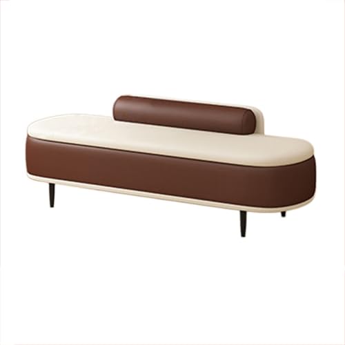 Taburete de madera maciza con respaldo, patas de acero al carbono, ideal para pasillos y dormitorios (marrón y blanco, 80 cm)