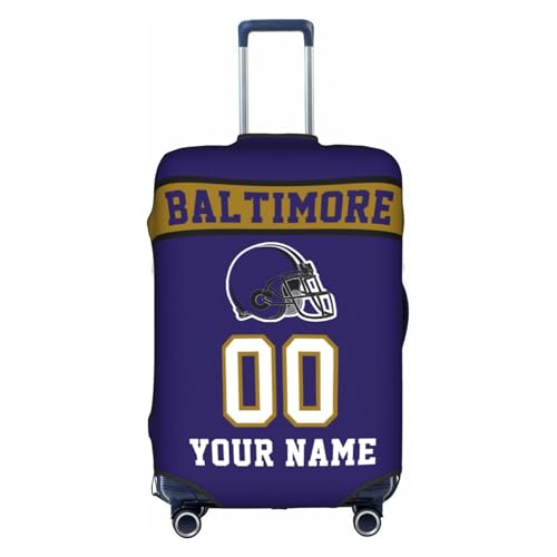 Image of Custom Baltimore Luggage Cover Personalized Football Style Suitcase Cover with Name Number Customized Washable Elastic Sports Travel Suitcase Protector for Business Vacation Gifts