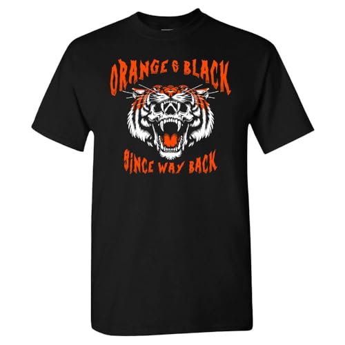 Xtreme Apparrel Orange and Black Since Way Back Men's Skull T-Shirt for Cincinnati Fans (Black Shirt, XL)