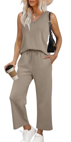 WIHOLL Two Piece Sets for Women Summer Outfits Comfy Lounge Sets Business Casual Outfits Airport Sweat Set Luxury Women Fashion Coffee M