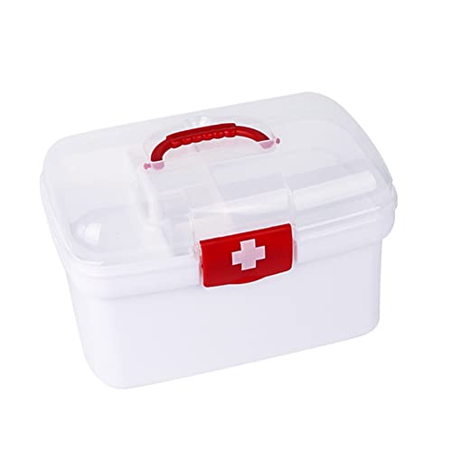Medical Box, First Aid Box with Portable Handle, Family Emergency Kit, Detachable Tray, 2 Layer Storage, Emergency Medical Transparent Lid Box Medicine Storage Box Organizer, Type 1