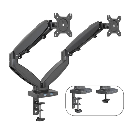 Image of UNIQ MOUNTS Premium 15''-27'' Dual Monitor Arm, 180 Swivel, 360 Rotation, +90-85 Tilt, VESA 75x75 /100x100, 9kg Weight Capacity Per Arm, 2 USB Port