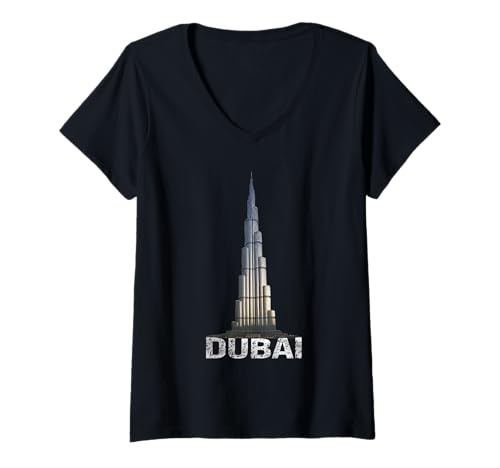 Womens Dubai Skyscraper Burj Khalifa United Arab Emirates Dubai UAE V-Neck T-Shirt