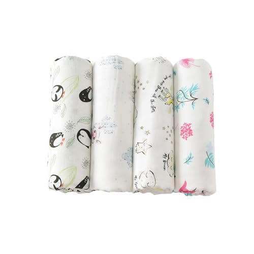 Image of TADO MUSLIN Baby Swaddle Blanket, 4-Pack 47x47 70% Rayon from Bamboo 30% Cotton 4-Layer Muslin Blankets, Large Soft Breathable Receiving Blankets for Newborn Boys Girls