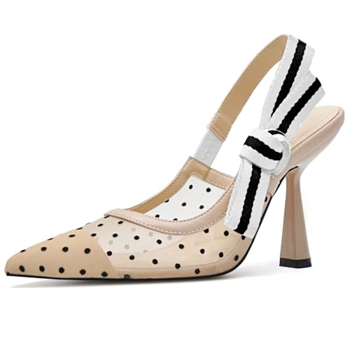 Image of HOCHFART Women's Slingback Kitten Heels Closed Pointed Toe Slip On Pumps | Bowknot, Elastic Slingback Strap, Office, Wedding, Bridal, Formal, Events, Church, Gathering, Casual Outing