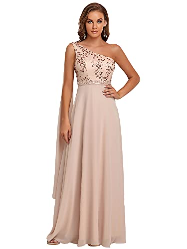 Ever-Pretty Women s One Shoulder Open Back Long Sequin Bodice Blush Birdesmaid Dress Blush US4