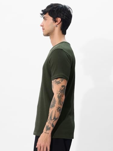 Image of The Souled Store Korean T-Shirts: Men and Boys Short Sleeves Round Neck Solid Regular Fit Easy to Style Everyday Wear Trendy Lightweight T-Shirt