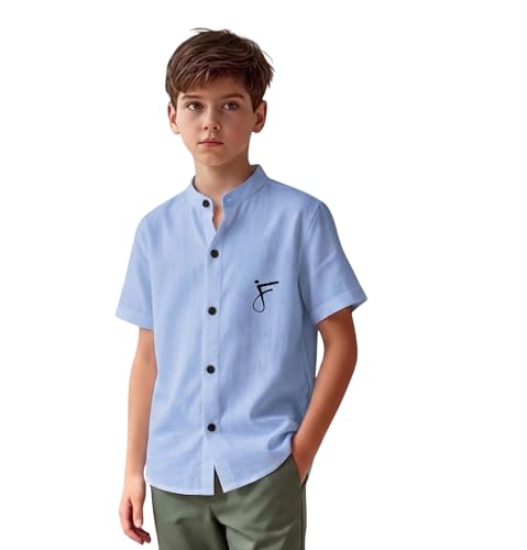 Image of Boys Short Sleeve Shirt, Mandarin Collar, Casual Wear