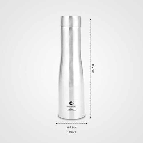 Image of Clay Craft Vacbott Petra Single Walled Non Insulated Water Bottle, 1000 ml - 1 Piece (Steel) Steel Water Bottles for School, Office, Home, Gym, Water Bottle for Men Leakproof, Rust Free Steel Bottle