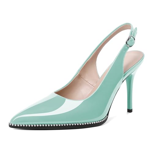 Image of SAMMITOP Women Slingback Heels Stilettos Closed Pointed Toe High Heel Silver Beaded Pumps Comfortable 3.5 Inch High Heels for Women Dressy Shoes