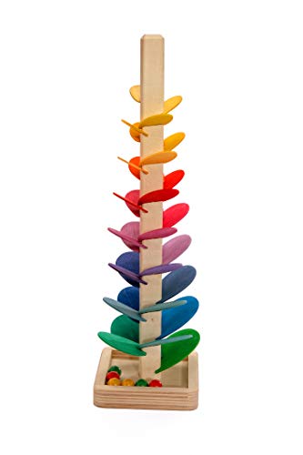 Natureich Montessori Material Kugelbahn Turm 150 cm / 72 cm / 47 cm / 38 cm zum Stapeln & Stecken Holz Blättchen ab 3 Jahre Motorik Entwicklung der Kinder Bunt - Made in Polen (38 cm)