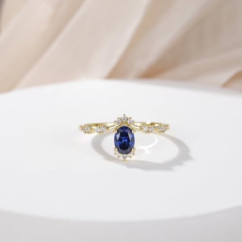 1CT Engagement Rings for Women Oval Cut Created Blue Sapphire Simple Wedding Band Promise Rings for Her Size 5-102