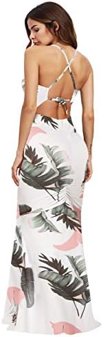 SheIn Women's Floral Strappy Backless Summer Evening Party Maxi Dress White Banana Leaf Small
