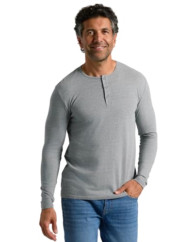 Chemises à manches longues pour homme en coton thermique avec col Henley