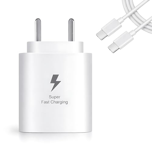 Image of MAK 25W Charger with Cable for Samsung Galaxy A25 5G Type C Charger Adapter Compatible with Galaxy A25 Charger, 25 Watt USB Type C to C Pd Charging Adapter C Type, White