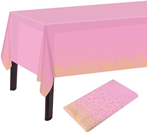 ELECLAND Blue and Gold Tablecloth Plastic Blue Tablecloth 137x274cm Gold Dot Confetti Table Cover Rectangular Party Table Cover for Baby Shower, Grad, Christmas, Birthday Decorations