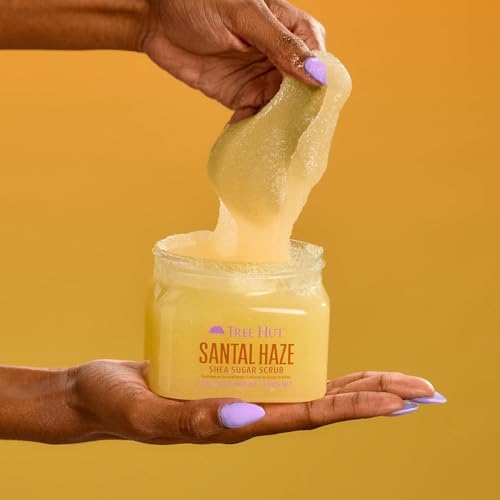 Image of Tree Hut Santal Haze Body Scrub, Exfoliating & Hydrating Sugar Scrub with Shea Butter & Essential Oils, Smooth Skin, Body Exfoliator For All Skin Types, Self Care Gifts for Women, Vegan, 18 Oz