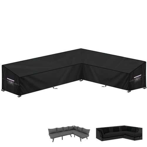 LAMUNI Funda Sofa Exterior L-Forma Funda Muebles Jardin Impermeable Funda Sofá Jardin, Cubierta de Sofá de Exterior Funda Esquinera de Jardin Funda Protectora para Sofa Esquina, 280x220x90x80/60cm