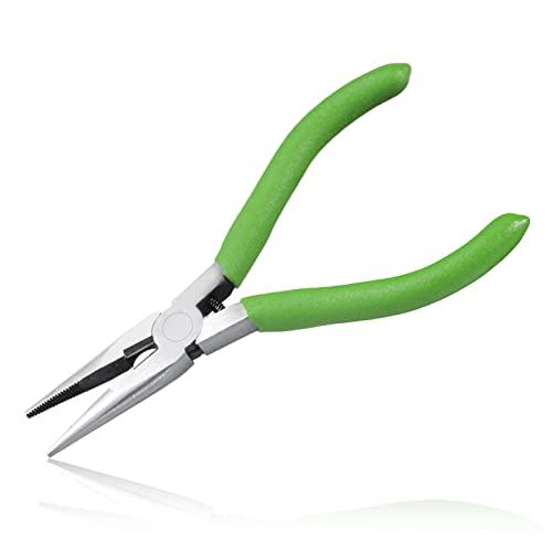 Long Nose Pliers with Wire Cutter - 5-Inch Needle Nose Pliers with Small Serrated Jaws