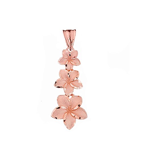 Elegant 14k Rose Gold Hawaiian Plumeria Flowers Charm Pendant Necklace2