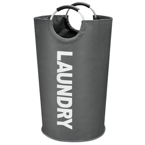 Aliensware Laundry BasketXL 90L with aluminium Handles,Collapsible Laundry Bag Bin Hamper, Water Resistant Oxford cloth bag/Foldable/Clothes Storage Box/Storage Basket/Aliens-(79 X 38cm) Dark Grey