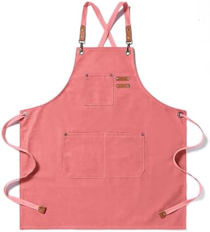 Duogoo Kitchen Chef Aprons for Women and Men with 3 Pockets for Cooking BBQ Bib Work, Pink