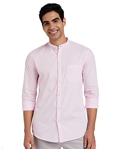 Image of Amazon Brand - Symbol Men's Solid Cotton Shirt | Chinese Collar | Casual | Plain | Full Sleeve | Summer-Regular Fit (Available in Plus Sizes)