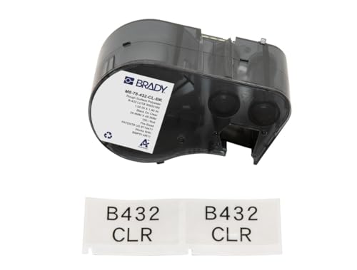 Image of Brady Polyester Pre-Sized Labels for Label Printer BMP51 /BMP53 /M511-100 Self Adhesive Printer Labels - Black on Transparent (25,40 mm (W) x 48,26 mm (H)) - M5-78-432-CL-BK