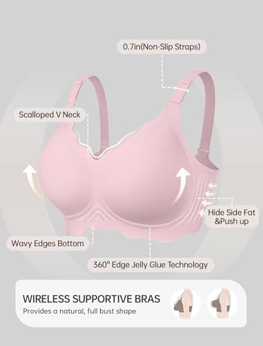 OEAK Women Bras No Underwire Scalloped Push Up Buttery Soft Tshirt Bra Seamless Full Coverage Convertible Everyday Bra Pink 3XL - Image 5