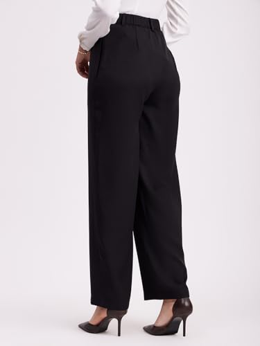 Image of FableStreet Women's Formal Trousers | High-Rise Pleated Wide-Leg Design | Solid Pattern with Plain Weave | Comfortable Office Wear for Business Meetings & Formal Events