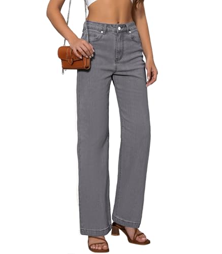 Womens Jeans Mid Waisted Straight Leg Loose Stretchy Lightweight Tummy Control Trendy Jeans for Women 2025 (US, Numeric, 10, Regular, Regular, Gray)2