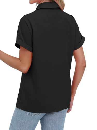 MYMORE Women's Western Cowgirl Sparkly Fringe Button Down Shirt Rolled Cuffed Short Sleeve Shirt Country Concert Outfit2