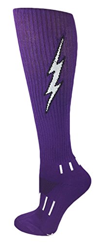 Purple with White Lightning Electric Insane Bolt Knee-High Soccer Socks2