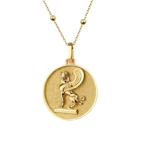 Collar Esfinge Diosa Griega de Plata Sin Alergias Joyería Lujo Cadena Dorada 45cm