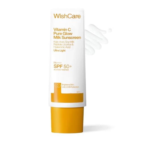 WishCare Vitamin C Sunscreen SPF 50 PA++++ | Pure Glow Milk | Oil Free | No White Cast | 50g