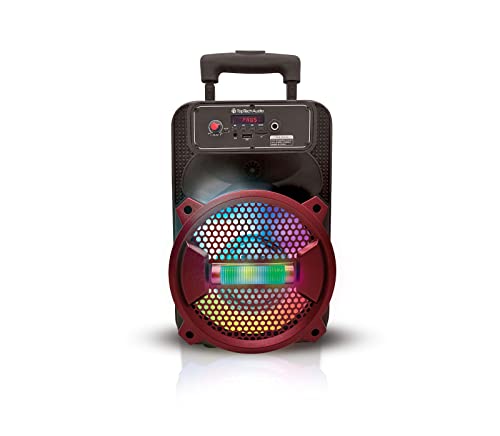 Top Tech Audio Rock-8 1500W Portable Bluetooth Speaker, 8-Inch Woofer, LED Lights, Rechargeable Battery, Wireless Streaming, USB, TF Card & AUX Input, FM Radio, Karaoke Microphone Included, Red